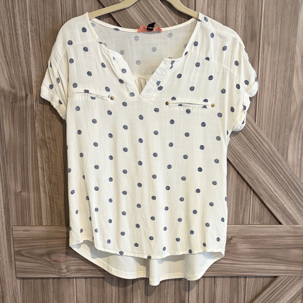 Chic White Blouse with Navy Dots